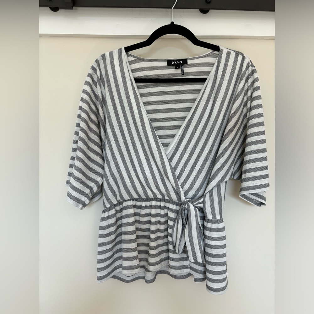 Gray and white striped DKNY top